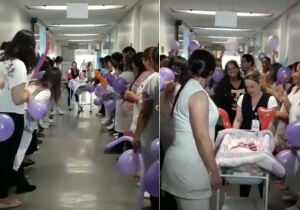 Bebê que nasceu com 560 gramas recebe alta e festa em hospital